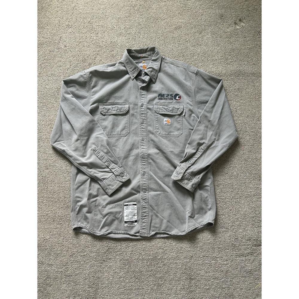 Carhartt Shirt Mens Large Beige FR Flame Resistant Button Up FRS003